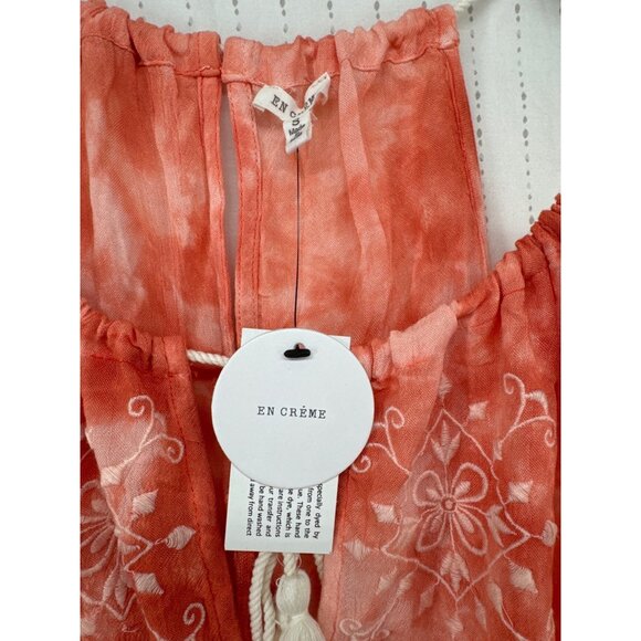 En Creme Mini Dress Sz S Tasseled Orange Tie-Dye Embroidered Boho Flirty Beachy - Picture 4 of 11